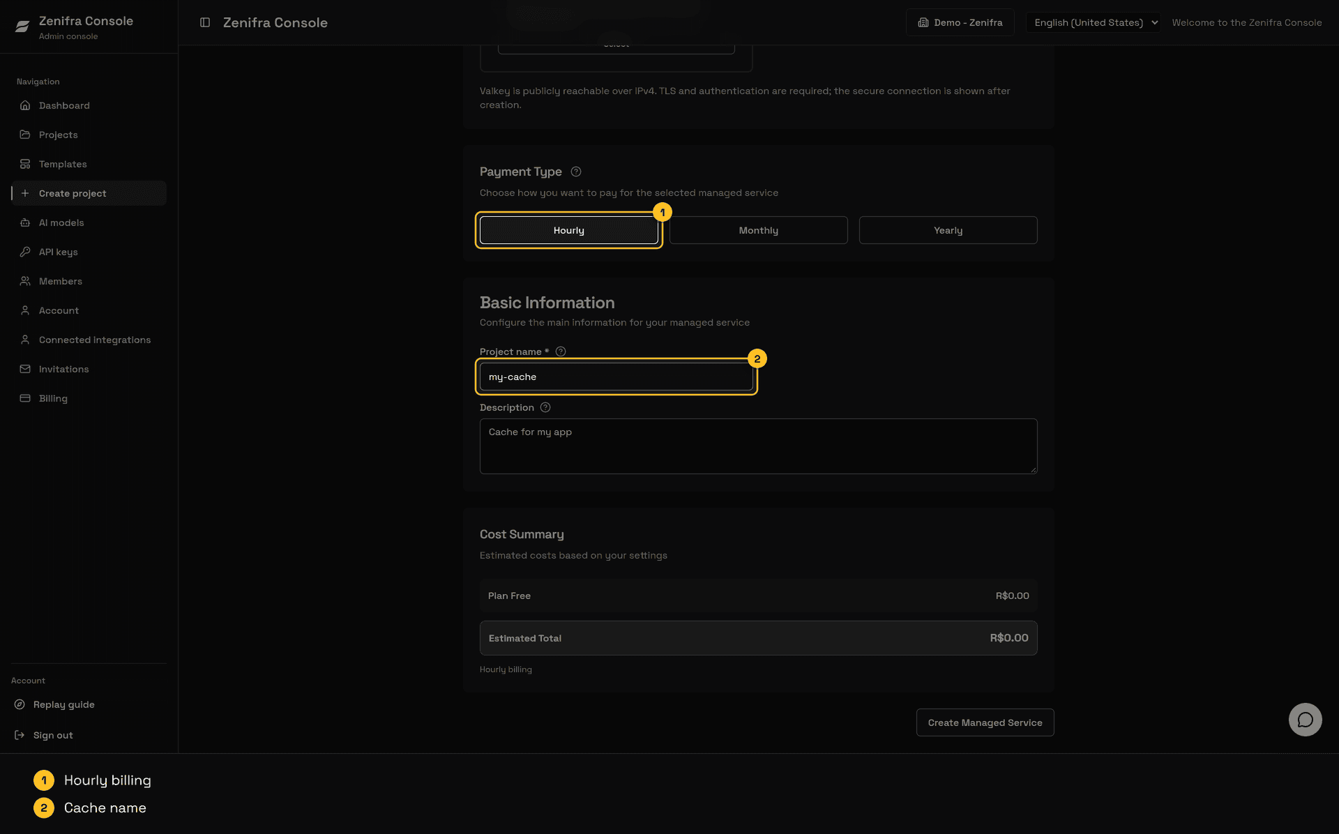 Hourly payment type and cache name filled in