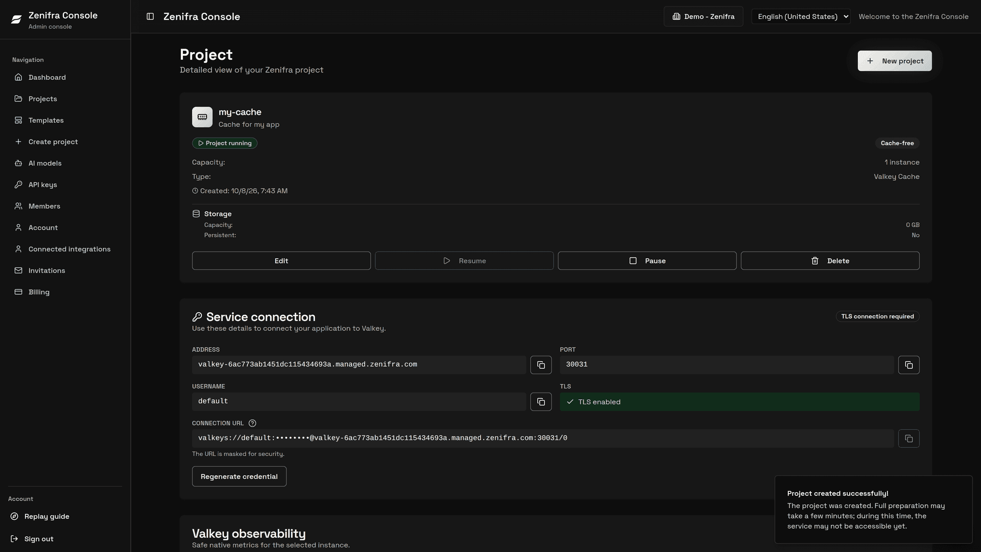 Cache page with required TLS connection and observability