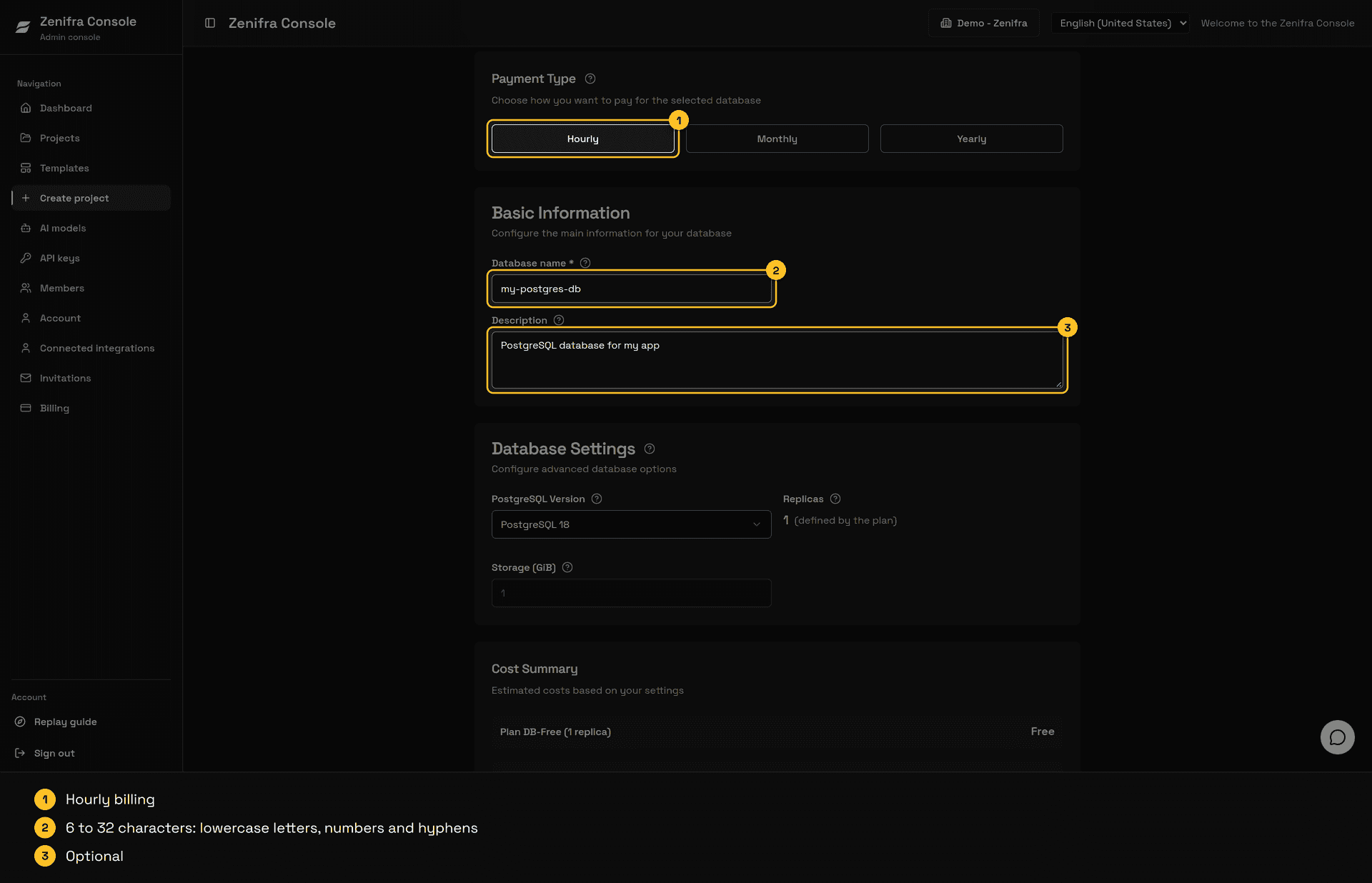 Hourly payment type and database name and description filled in