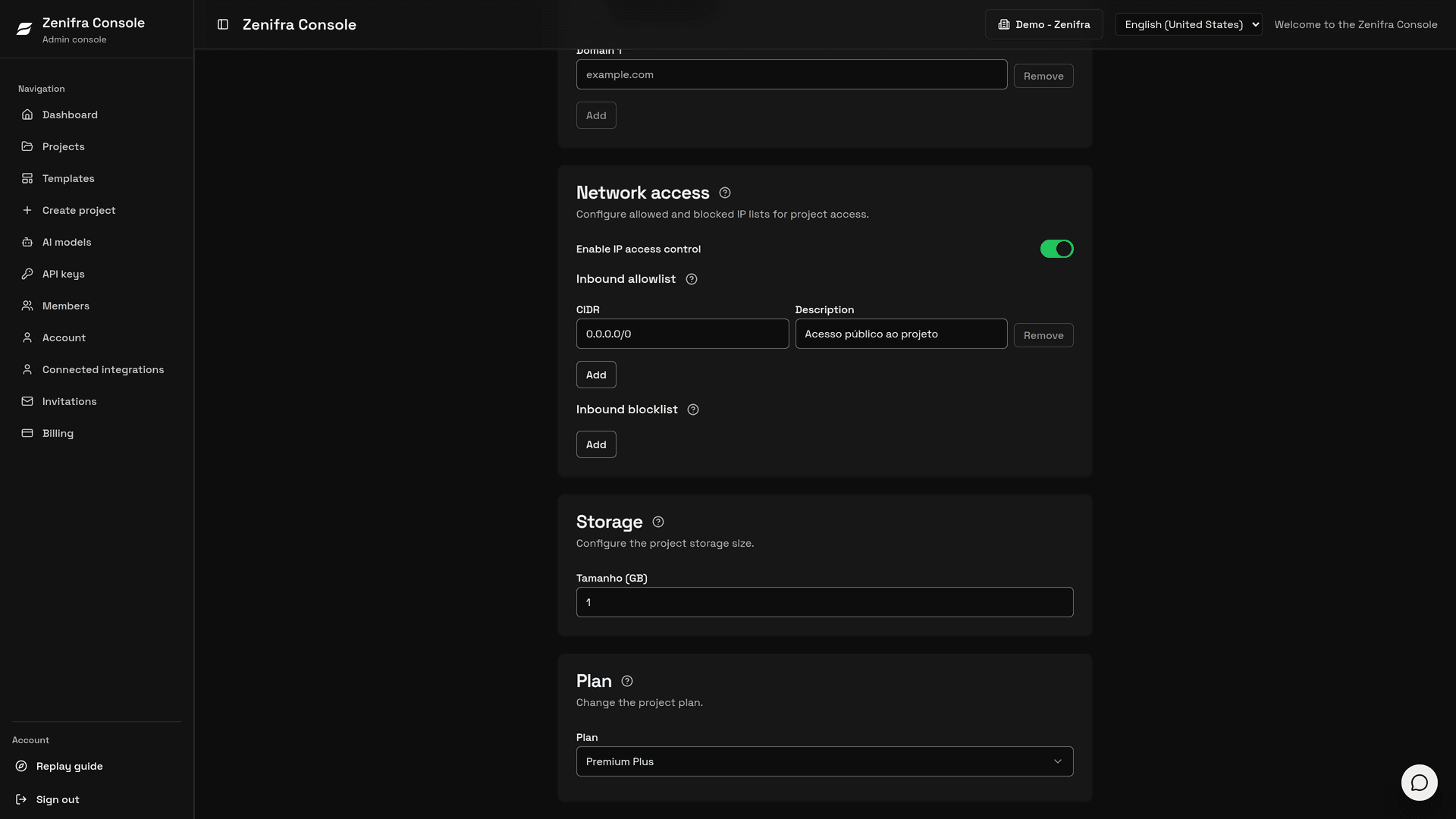 Network access with IP access control enabled and the inbound allow and block lists